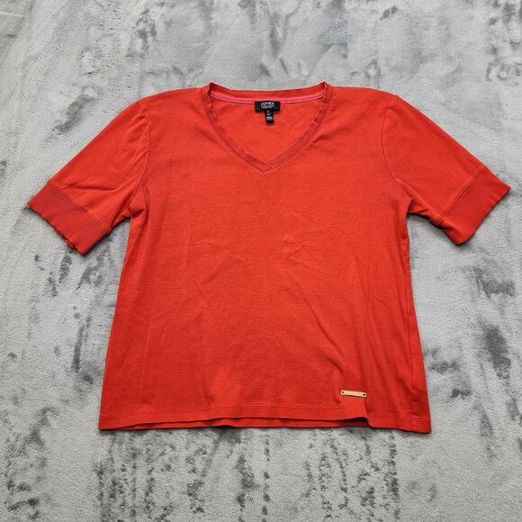Jones New York Tops - Jones New York Top Womens L Orange Red V-Neck Short Sleeve Sporty Cotton Casual